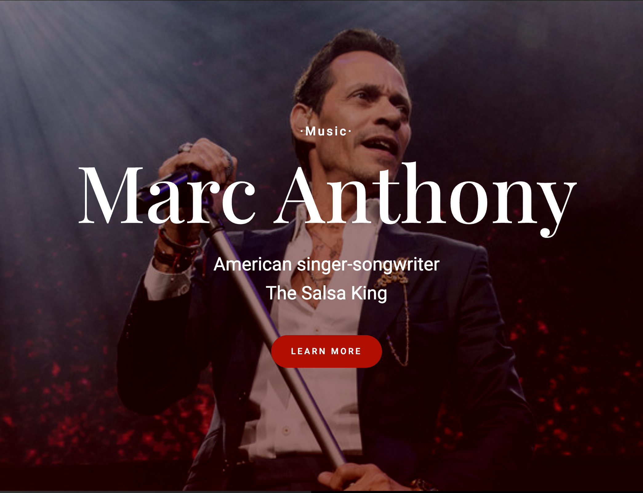 landing page about Marc Anthony